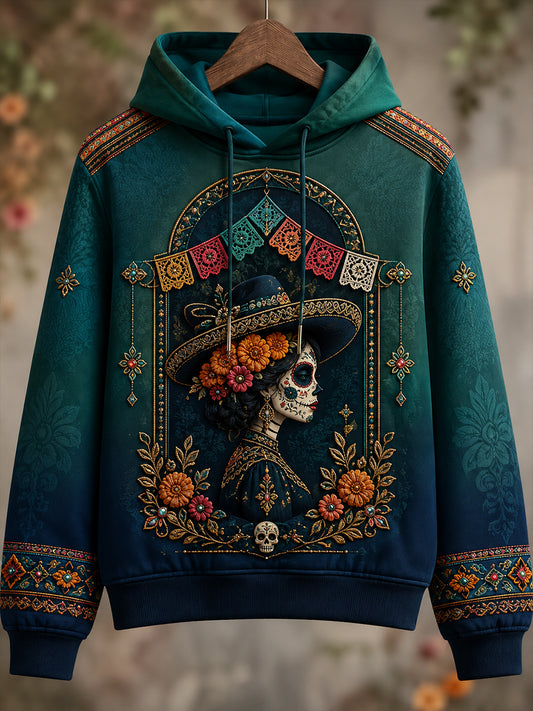 Sudadera estampada con motivo del Día de los Muertos de México para mujer