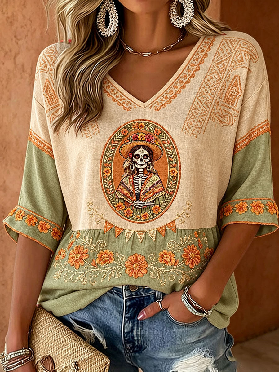 Día de México de las mujeres del arte floral muerto impreso camiseta