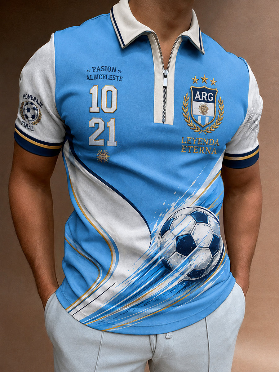 Camiseta polo de manga corta con cierre frontal y estampado conmemorativo del jugador legendario para hombre