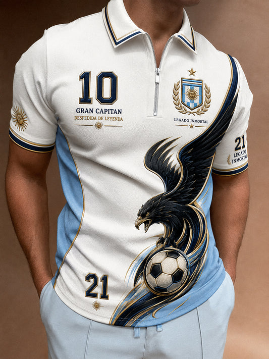Camiseta polo de manga corta con cierre frontal y estampado conmemorativo del jugador legendario para hombre