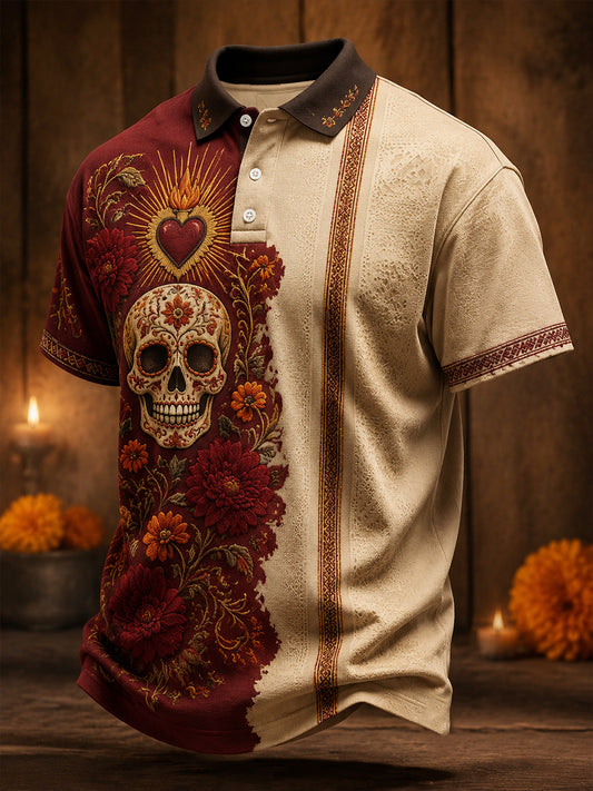 Camisetas casuales para hombre con estampado floral del Día de los Muertos de México
