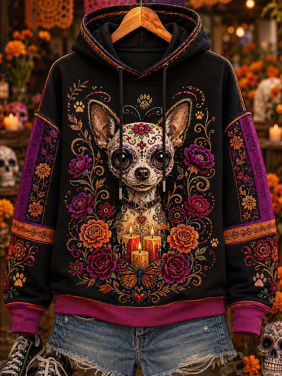 Sudadera con capucha acanalada para mujer del Día de los Muertos de México