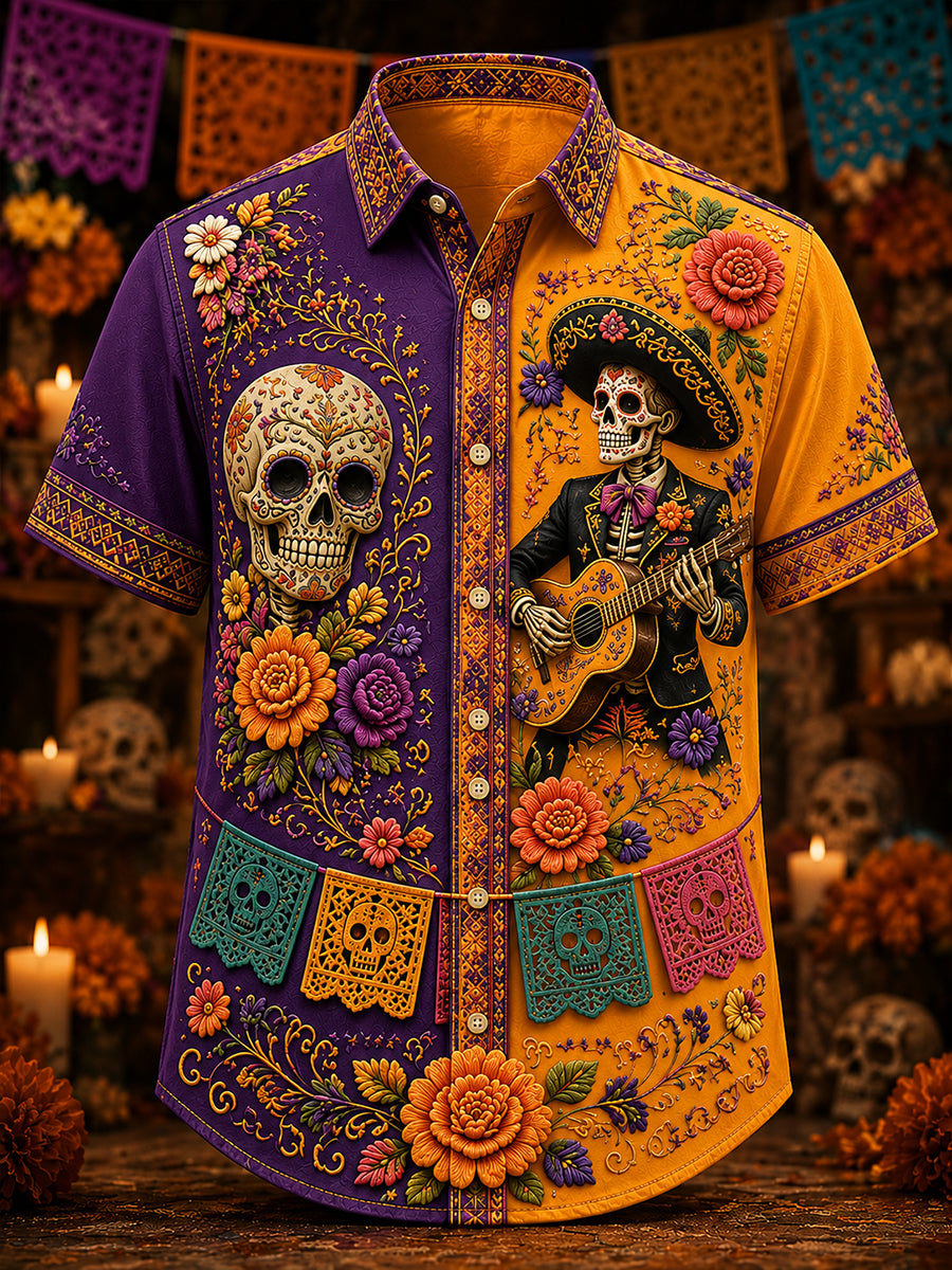 Camisa de manga corta con estampado de arte de México para hombre