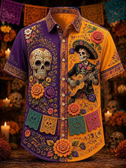 Camisa de manga corta con estampado de arte de México para hombre