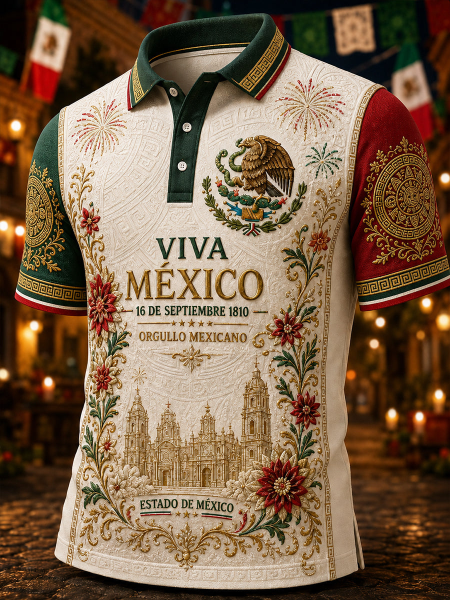 Camisa del Día de la Independencia Mexicana para hombres Camisa de manga corta