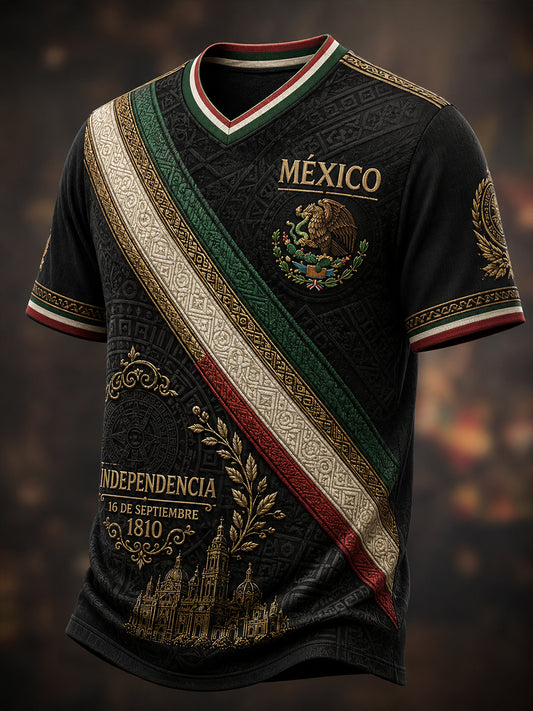 Camiseta de cuello en V para el Día de la Independencia de México, estilo masculino