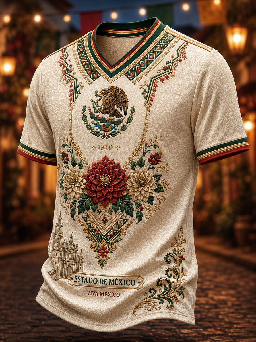 Camiseta de cuello en V para el Día de la Independencia de México, estilo masculino
