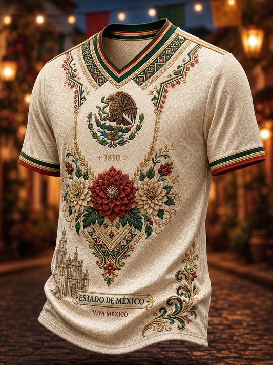 Camiseta de cuello en V para el Día de la Independencia de México, estilo masculino