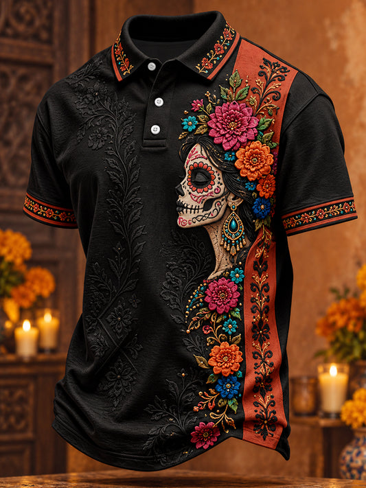 Camisetas casuales para hombre con estampado floral del Día de los Muertos de México