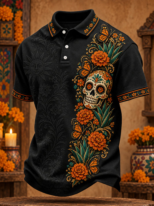 Camisetas casuales para hombre con estampado floral del Día de los Muertos de México