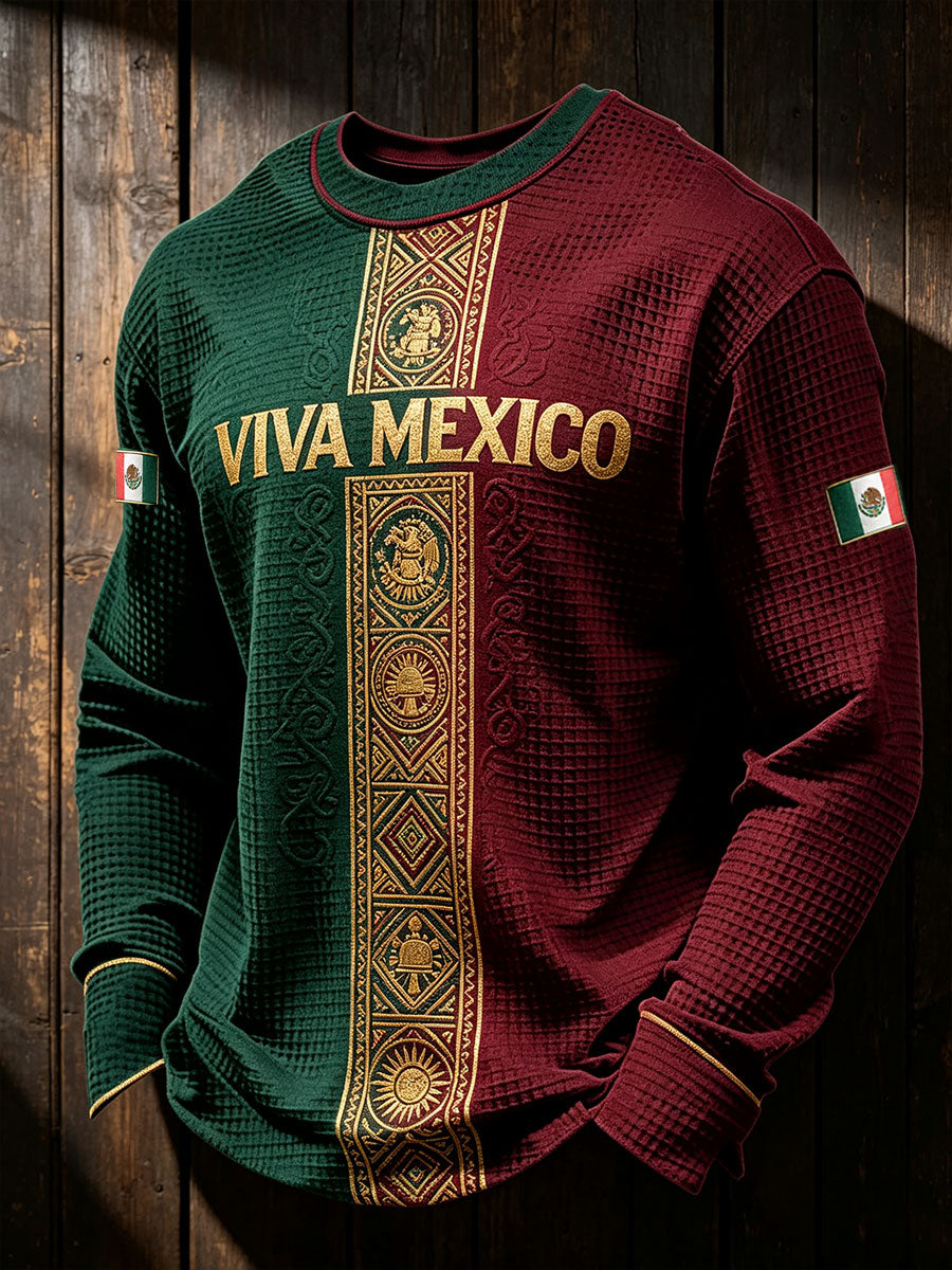 Sudadera de waffle estampada con el arte de la bandera del orgullo mexicano para hombre