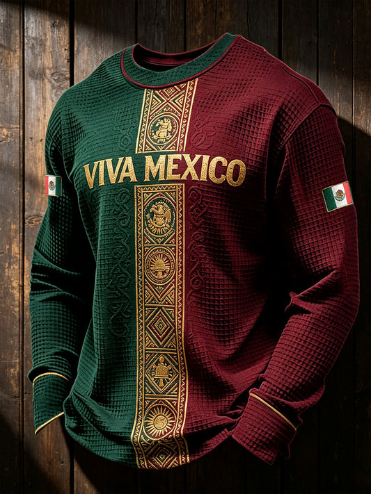 Sudadera de waffle estampada con el arte de la bandera del orgullo mexicano para hombre