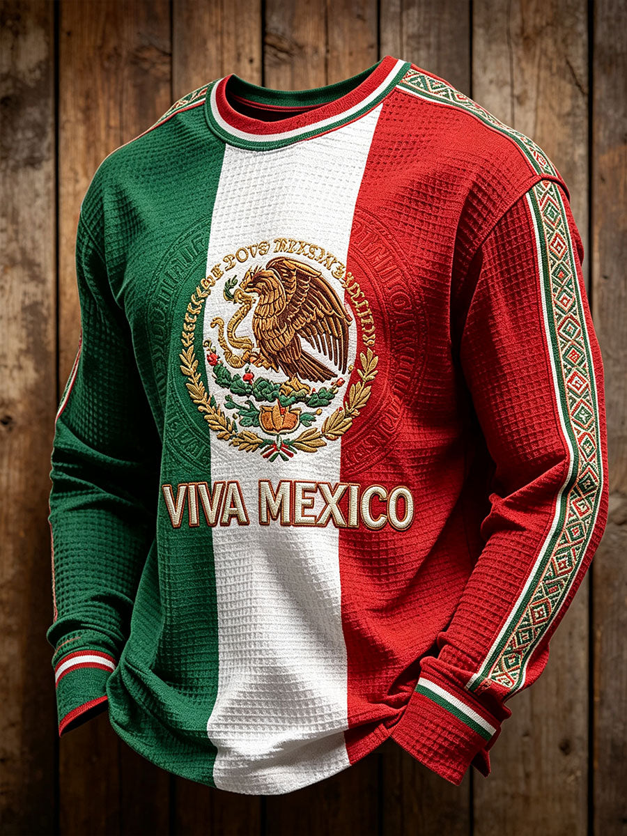 Sudadera de waffle estampada con el arte de la bandera del orgullo mexicano para hombre