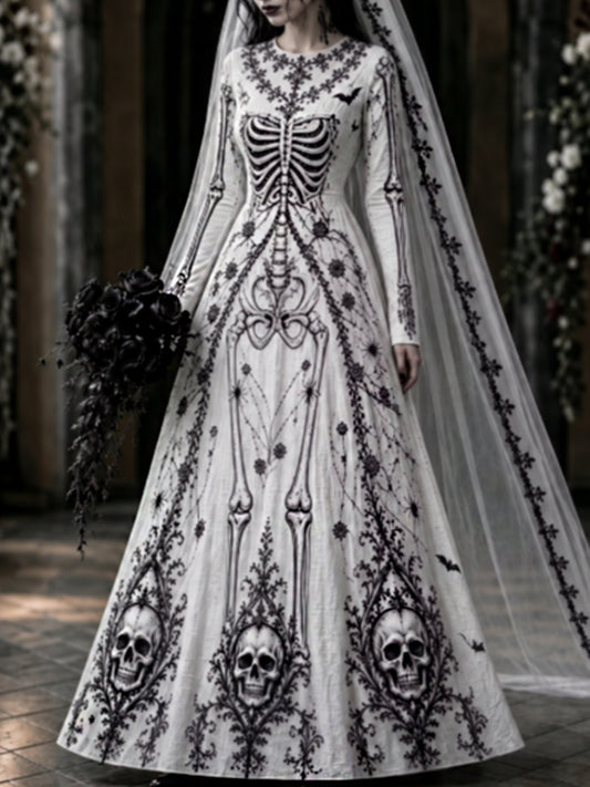 Vestido maxi gótico retro del arte esquelético de Halloween de las mujeres