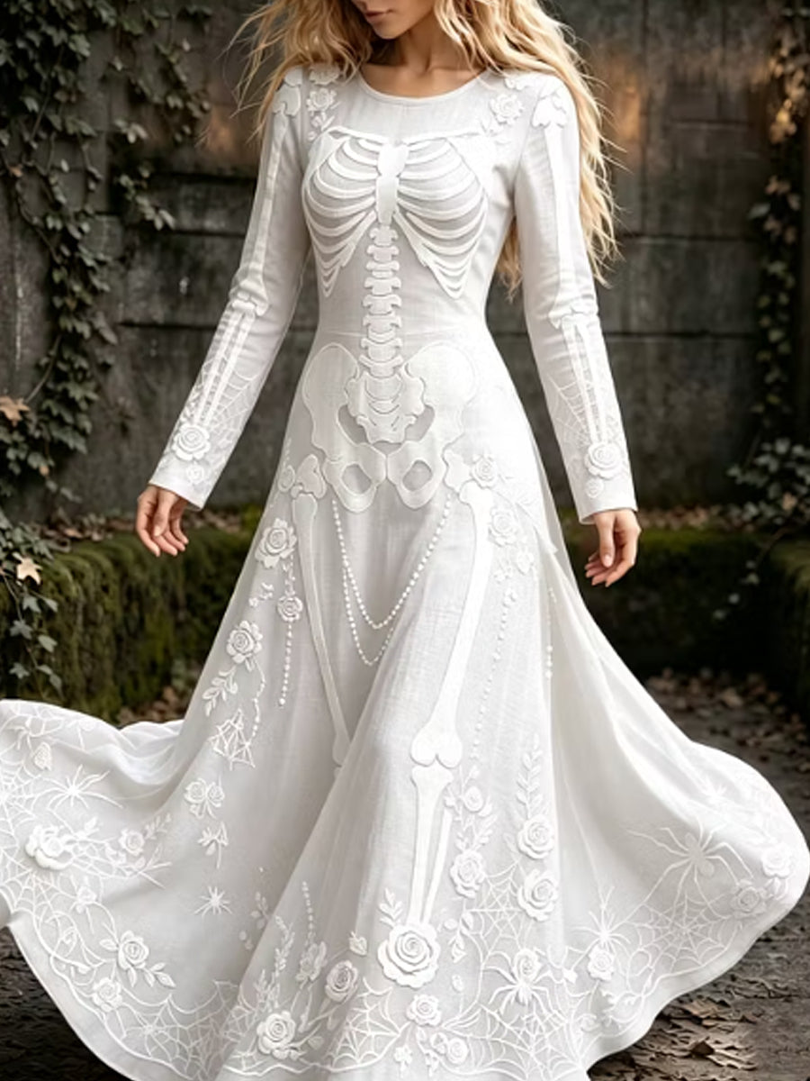 Retro gótico araña cráneo floral patrón Mixi vestido de Halloween de las mujeres