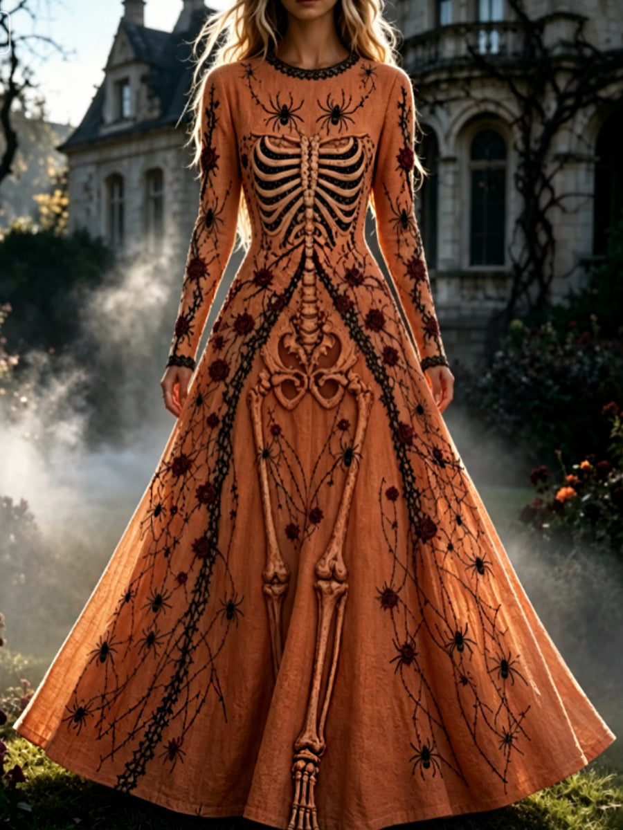 Vestido de Halloween maxi gótico retro del patrón floral del cráneo de las mujeres