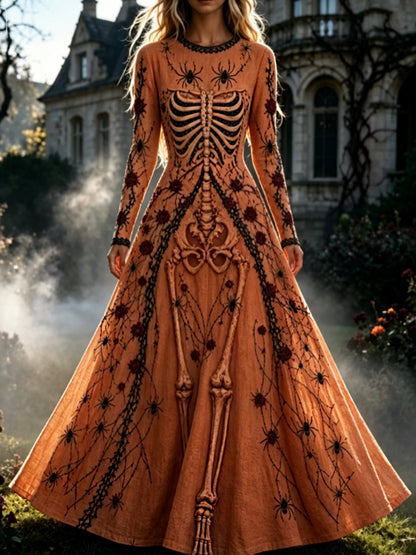 Vestido de Halloween maxi gótico retro del patrón floral del cráneo de las mujeres