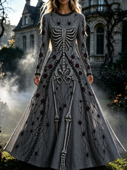 Vestido de Halloween maxi gótico retro del patrón floral del cráneo de las mujeres