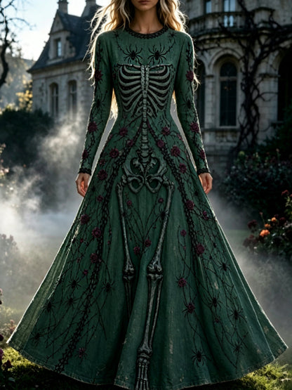 Vestido de Halloween maxi gótico retro del patrón floral del cráneo de las mujeres