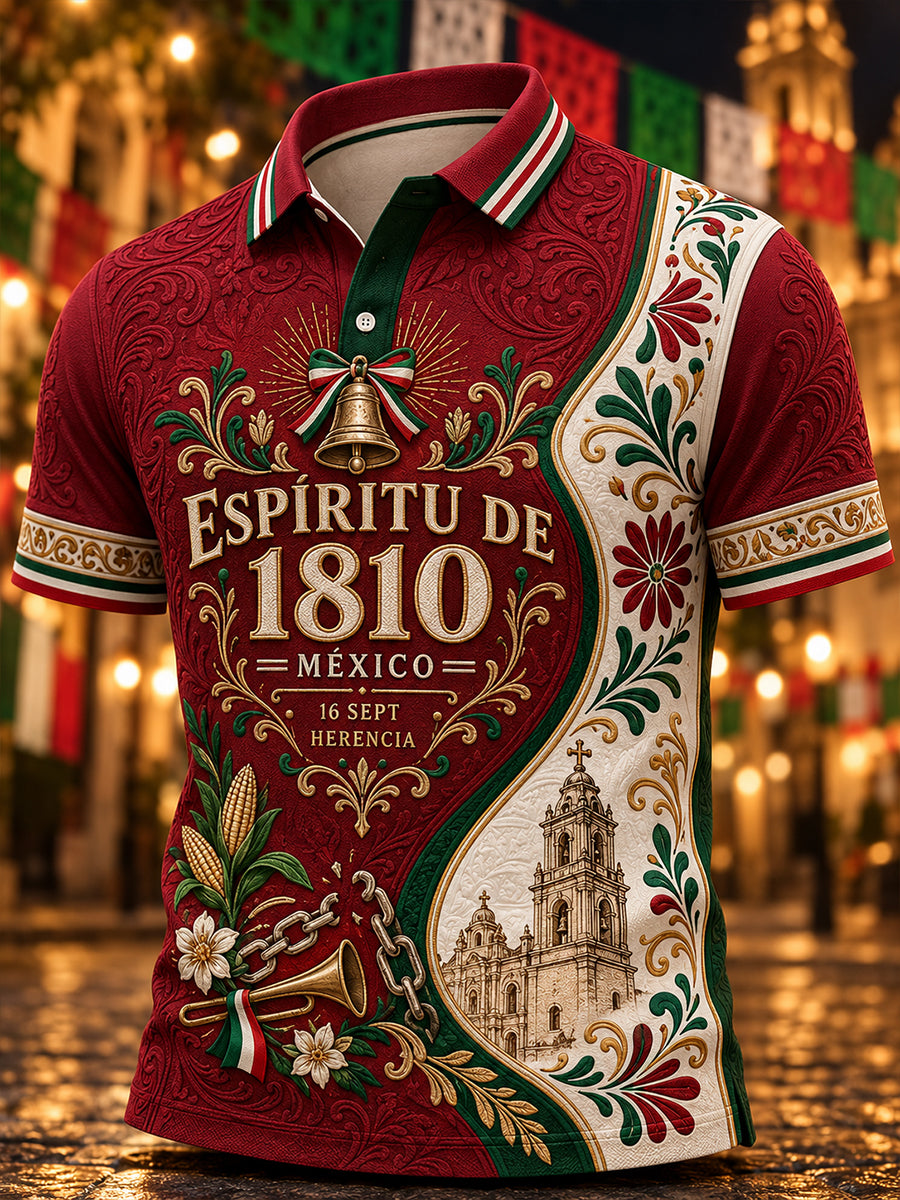 Camisa de manga corta con estampado del Día de la Independencia Mexicana para hombre