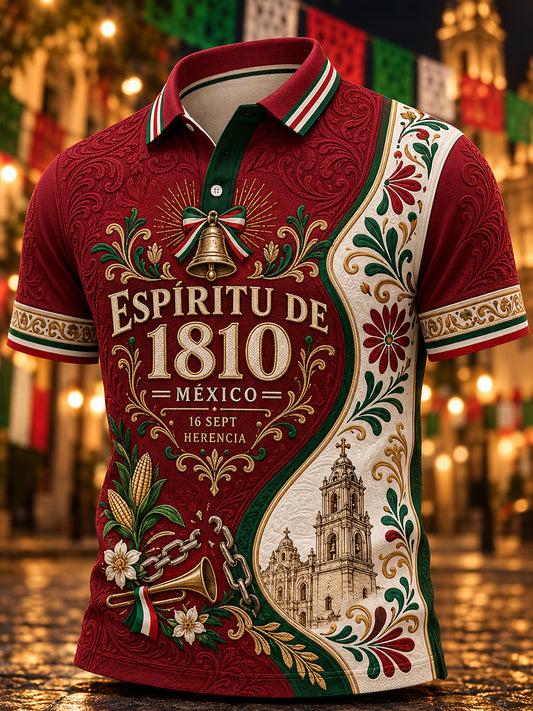 Camisa de manga corta con estampado del Día de la Independencia Mexicana para hombre