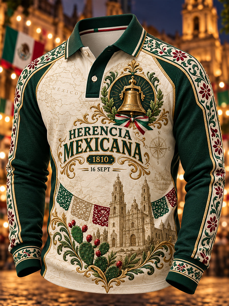 Camisa de manga larga con estampado del Día de la Independencia de México para hombre