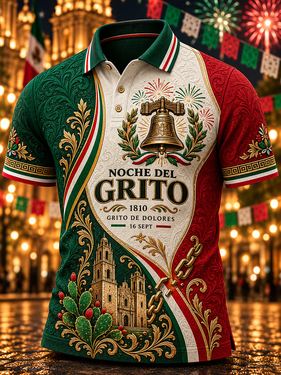 Camisa de manga corta estampada para el Día de la Independencia de México, para hombre