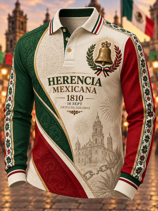 Camisa de manga larga estampada para el Día de la Independencia de México, para hombre