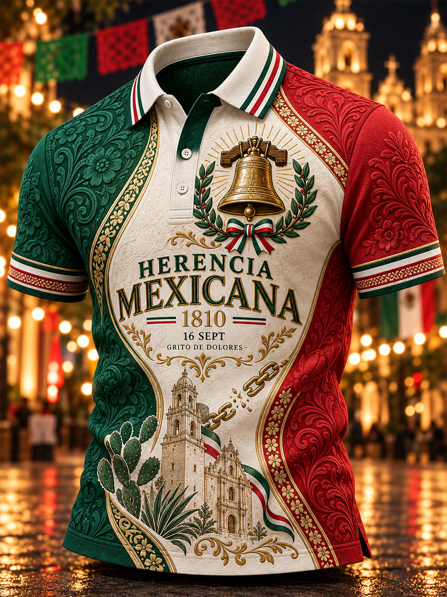 Camisa de manga corta estampada para el Día de la Independencia de México, para hombre