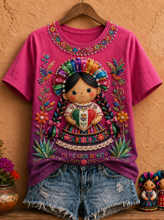 Camiseta estampada México Lele Doll Art para mujer