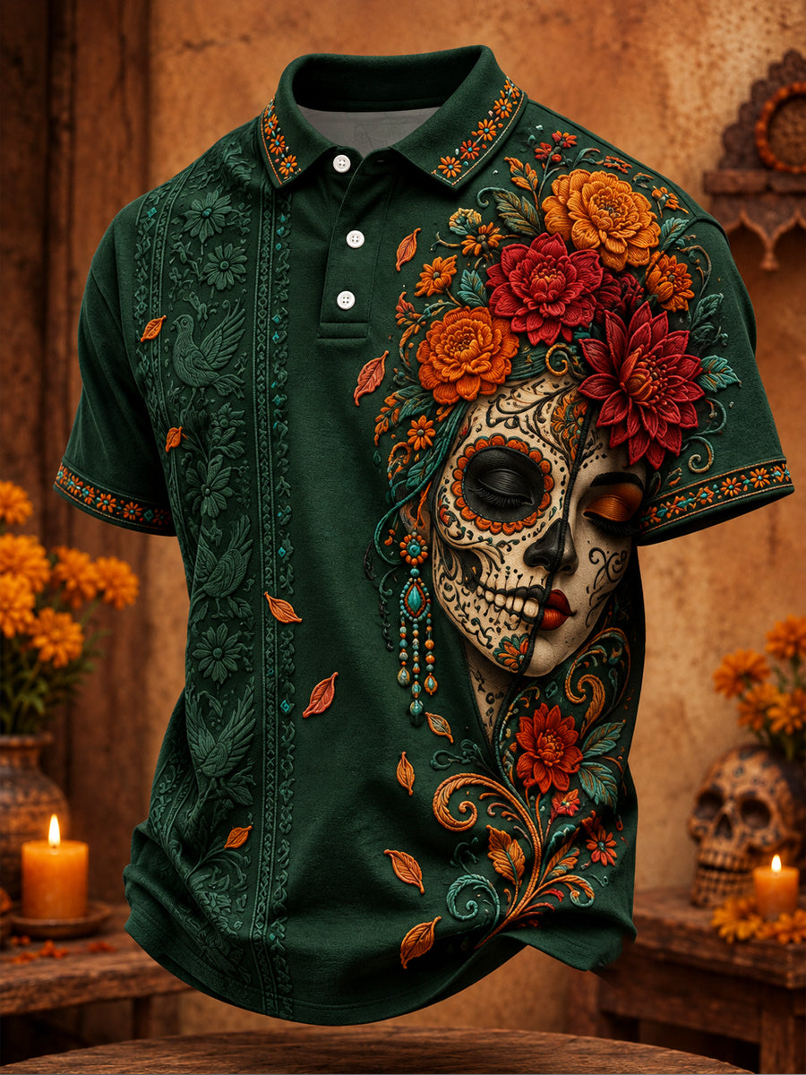 Día de los hombres del arte floral muerto impreso Casual Tops
