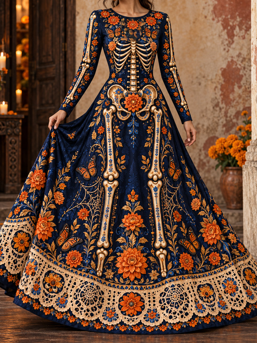 Día de México de las mujeres del arte floral muerto impreso vestido