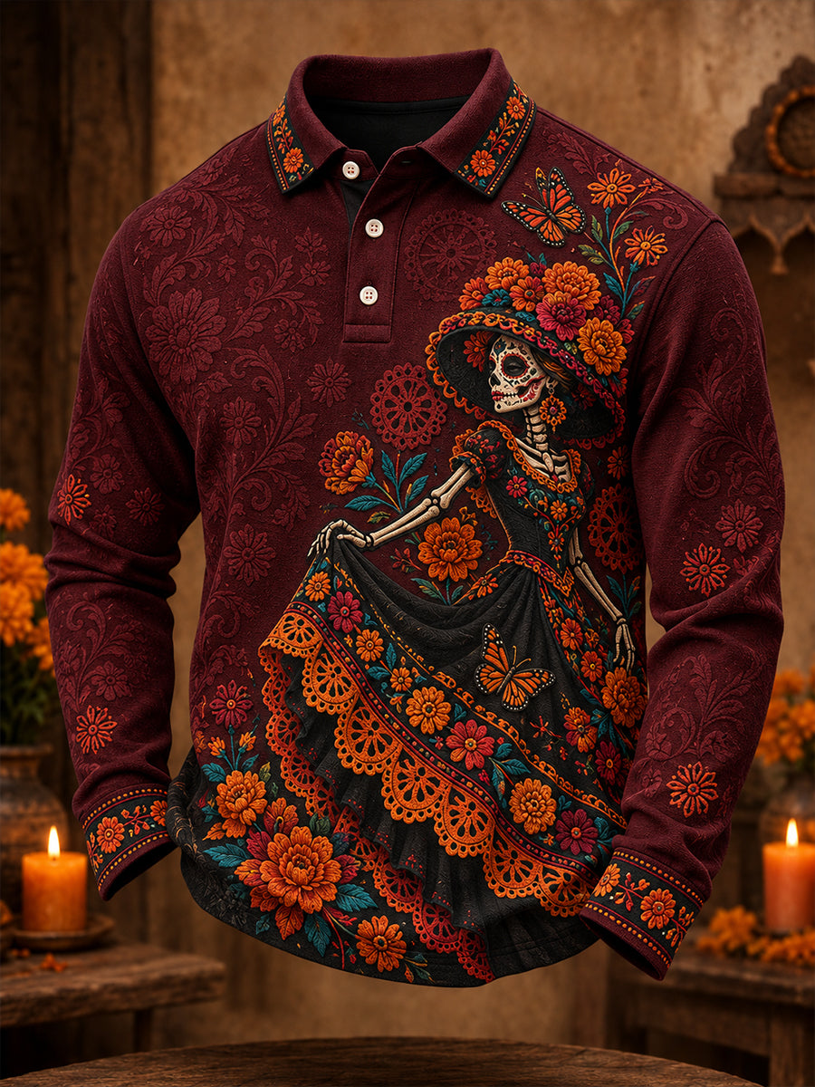 Camisetas casuales para hombre con estampado floral del Día de los Muertos de México