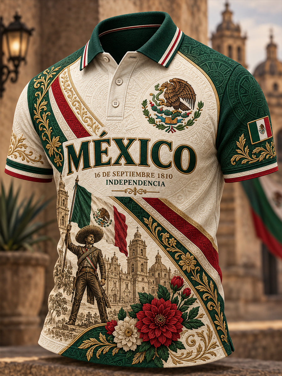 Camisa de manga corta mexicana para el Día de la Independencia para hombre