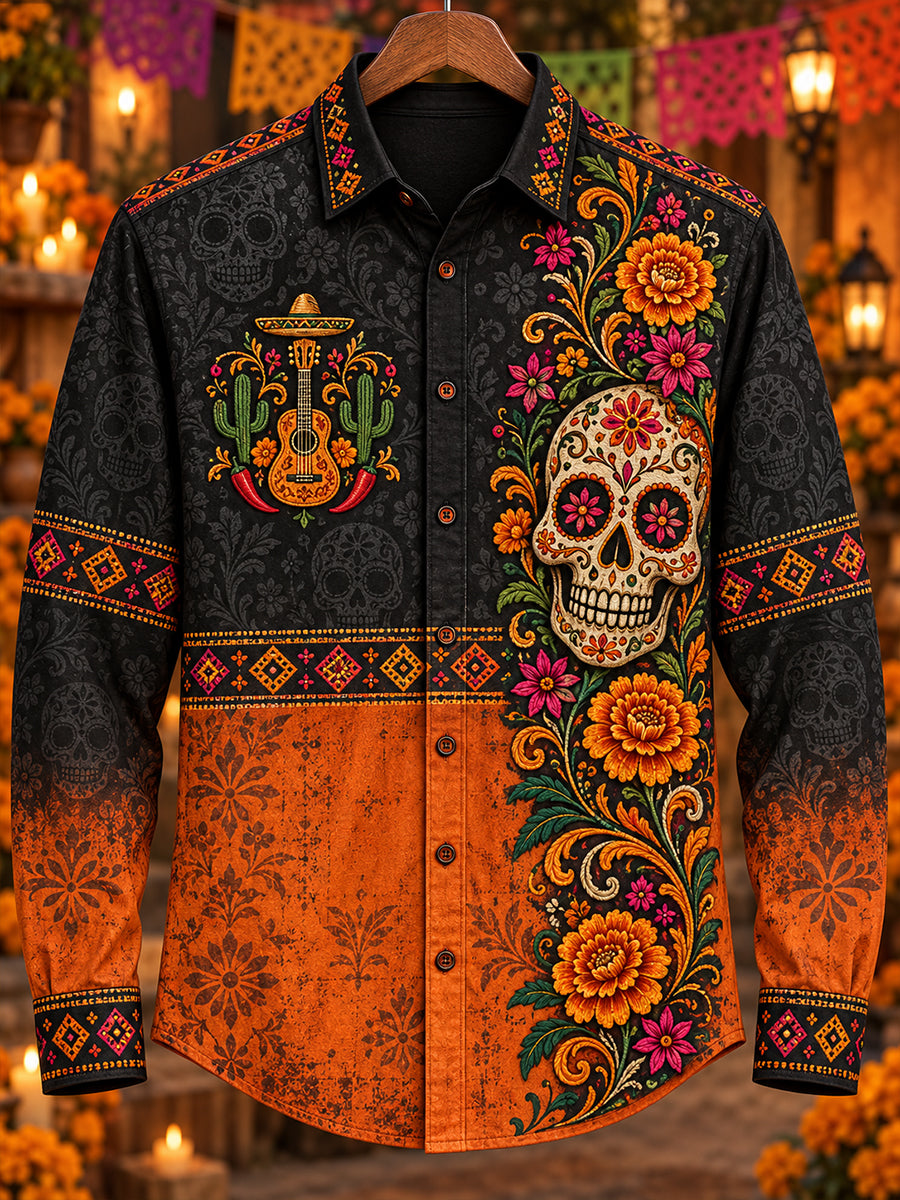 Camisa Waffle Día de los Muertos de México para hombre