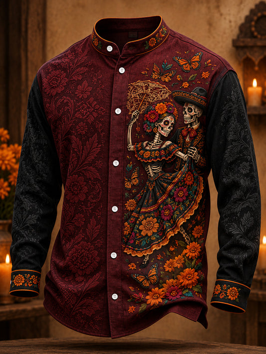 Camisa para hombre con estampado floral de Día de Muertos mexicano