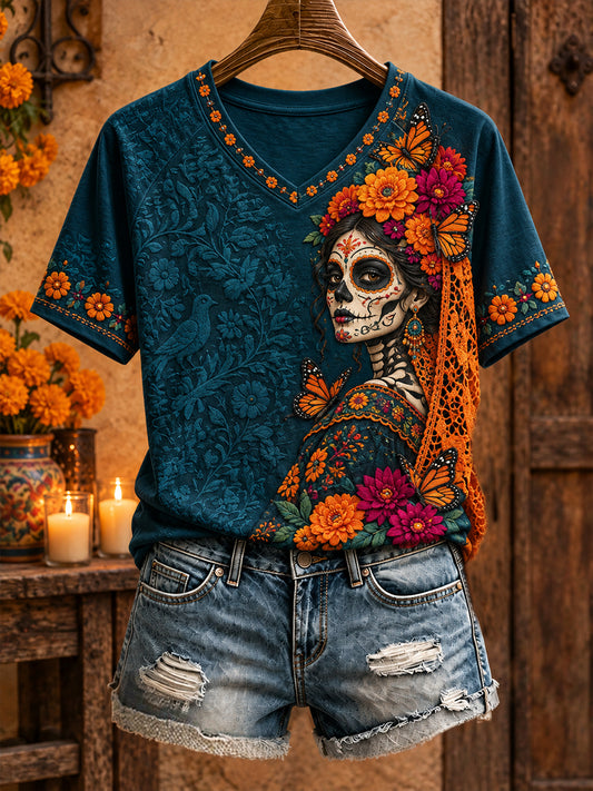 Día de México de las mujeres del arte floral muerto impreso camiseta