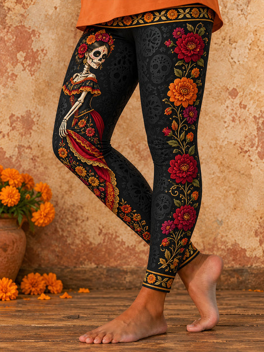 Día de México de las mujeres del arte floral muerto impreso polainas