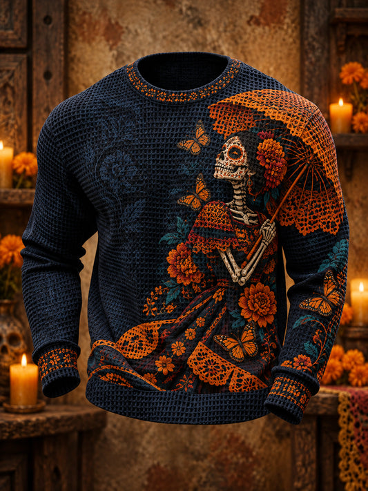 Día de México los hombres del arte floral muerto impreso sudadera waffle