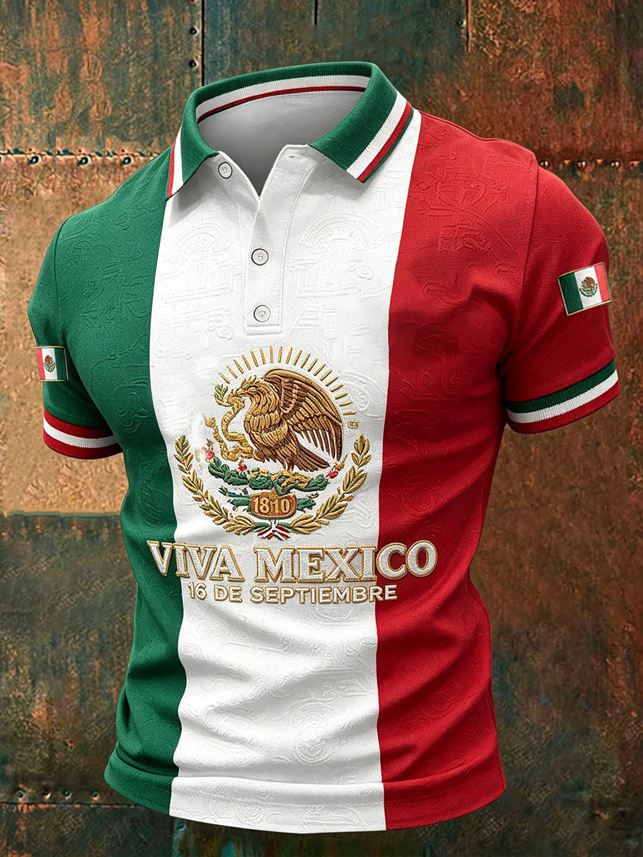 Camisetas casuales con estampado floral de la bandera de México para hombre