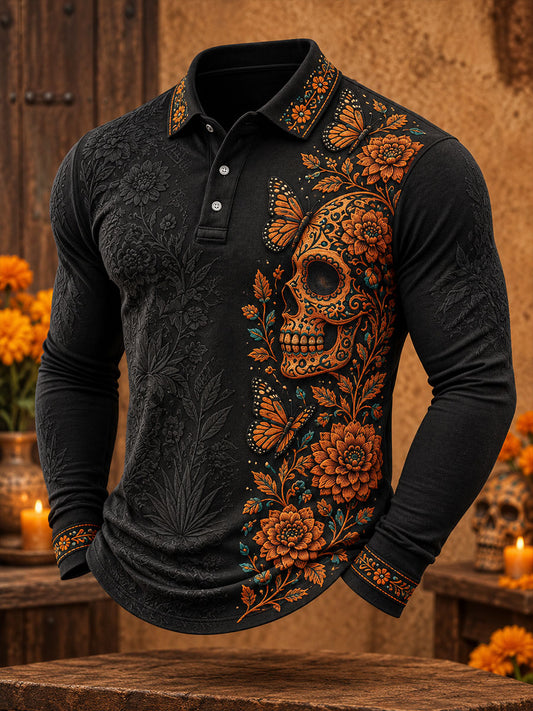 Camisetas casuales para hombre con estampado floral del Día de los Muertos mexicano