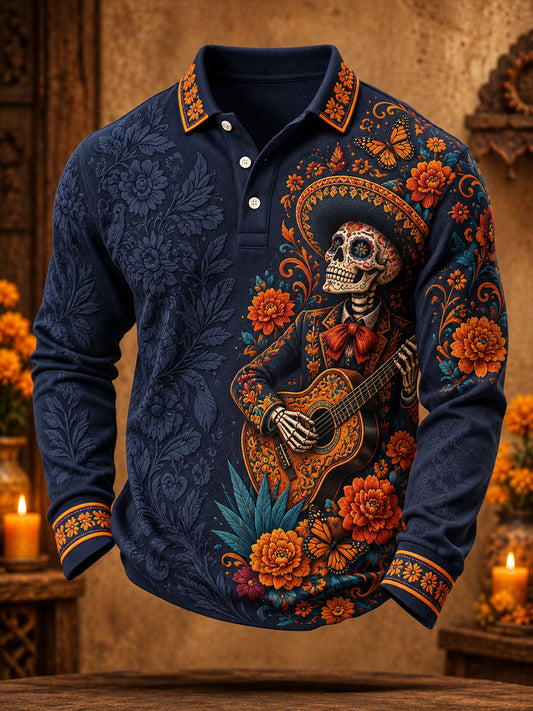 Camisetas casuales para hombre con estampado floral del Día de los Muertos mexicano