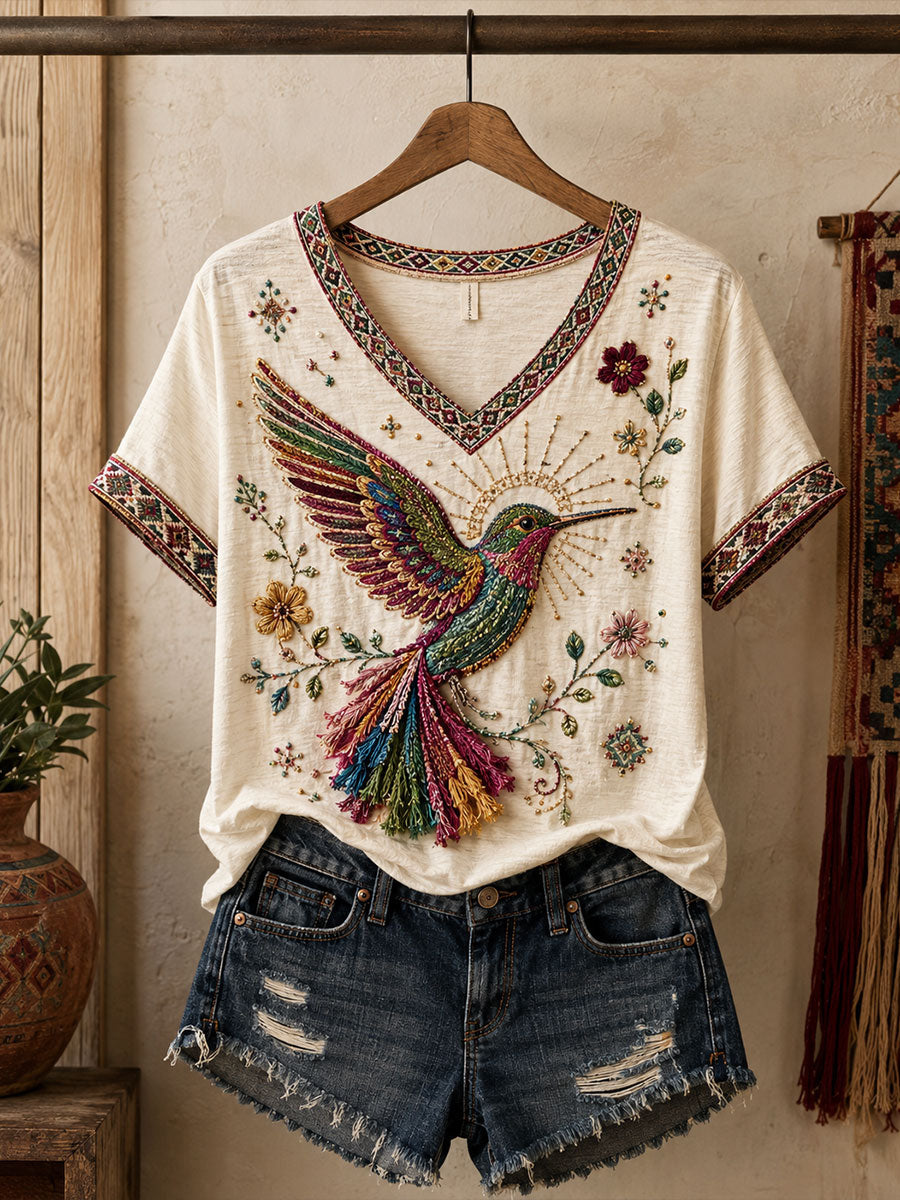 Camiseta estampada con arte floral folclórico mexicano para mujer