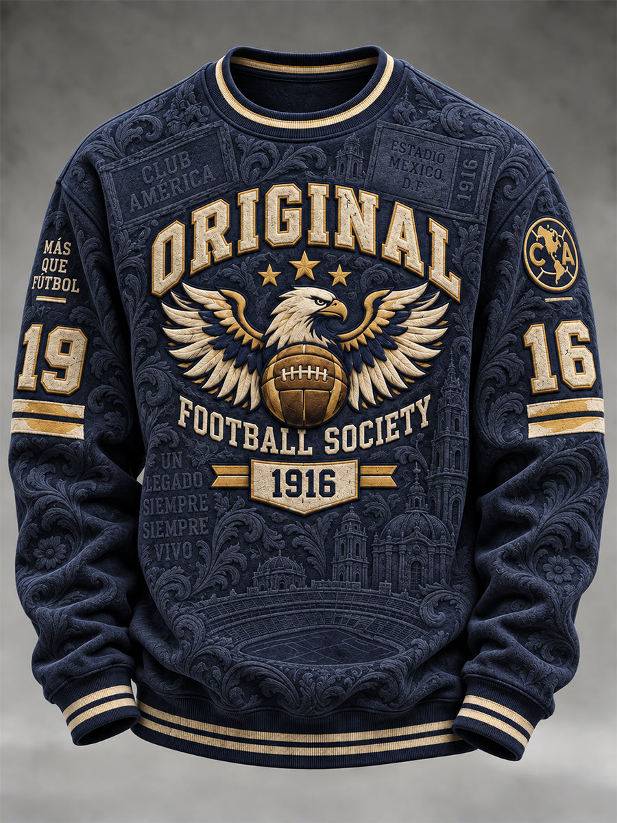 Sudadera casual con cuello redondo y estampado del equipo de fútbol masculino del Club América