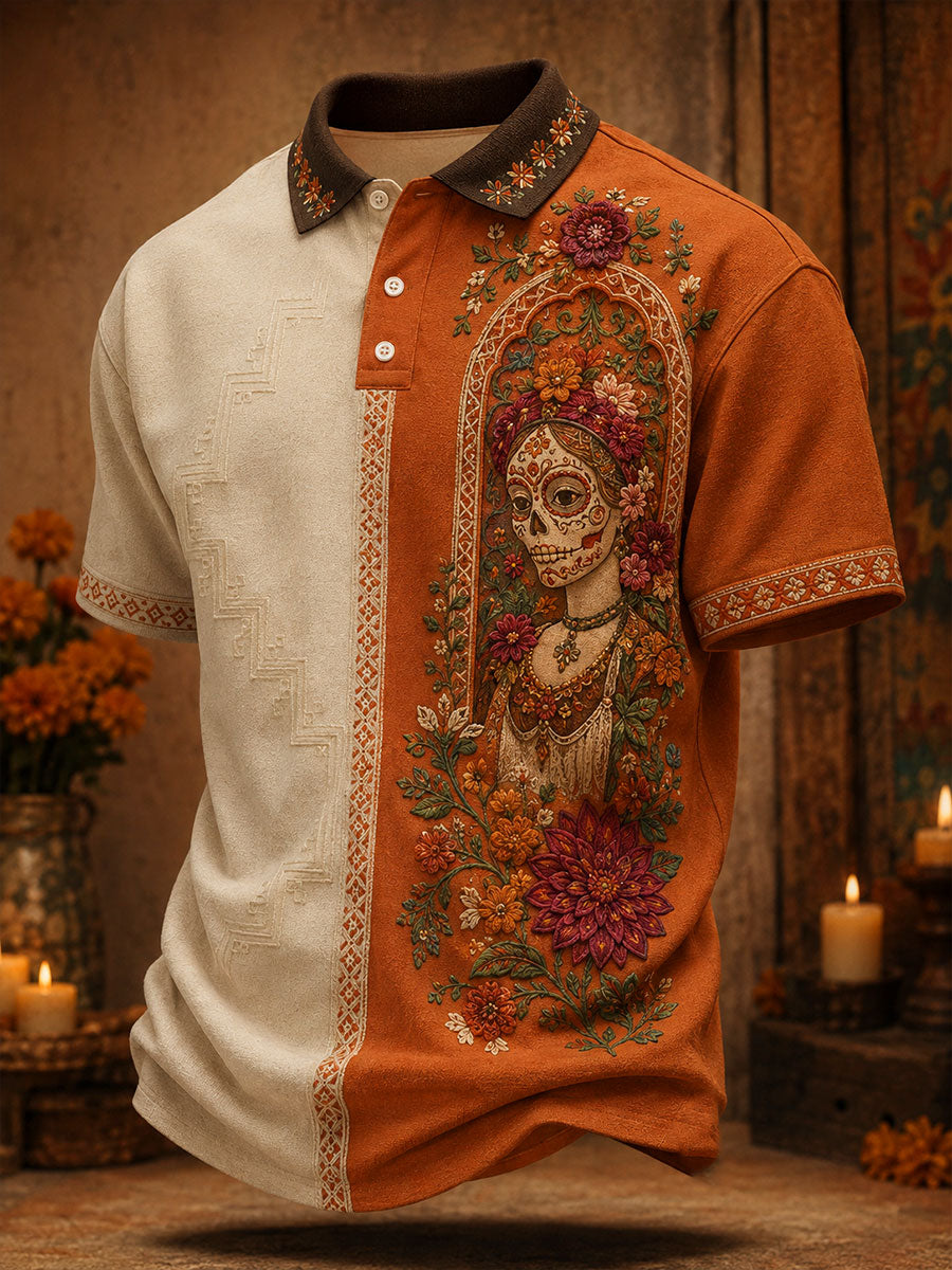 Camisetas casuales para hombre con estampado floral del Día de los Muertos mexicano