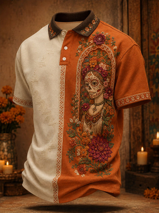 Camisetas casuales para hombre con estampado floral del Día de los Muertos mexicano