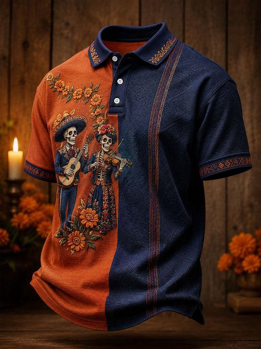 Camisetas casuales para hombre con estampado floral del Día de los Muertos mexicano