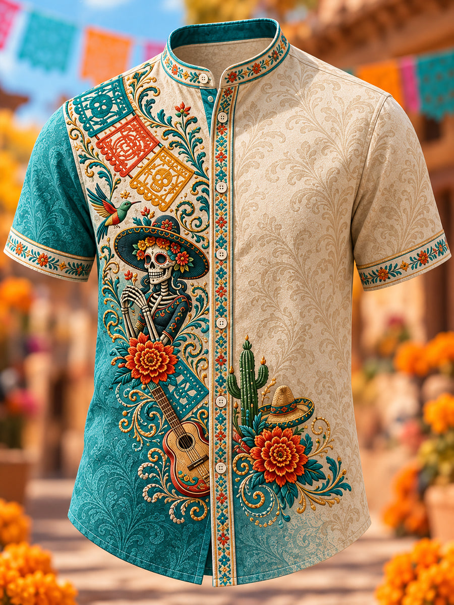 Camisa de manga corta con estampado de arte de México para hombre