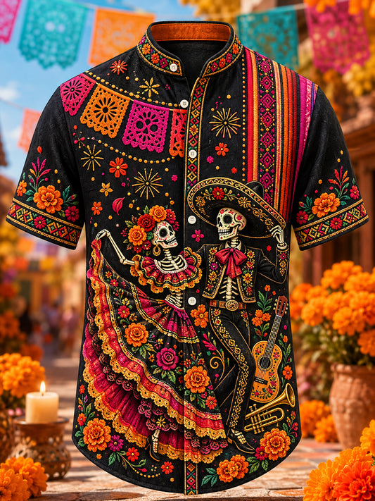 Camiseta de manga corta con estampado artístico del Día de los Muertos mexicano para hombre