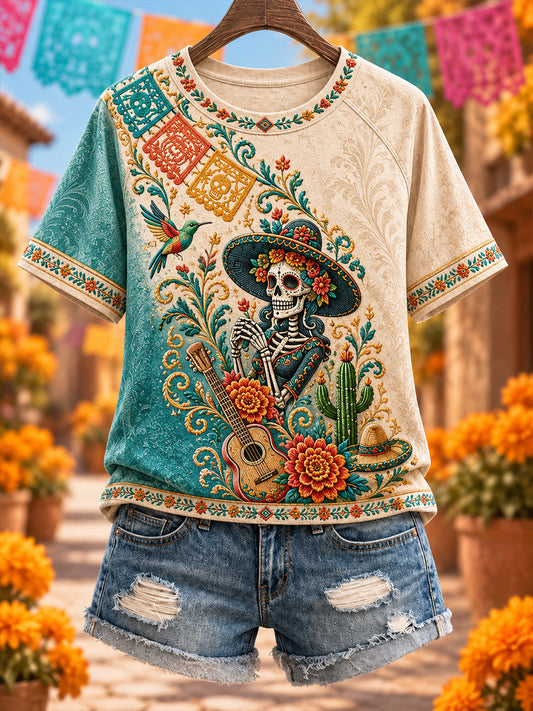 Camiseta de manga corta con cuello redondo para mujer de México